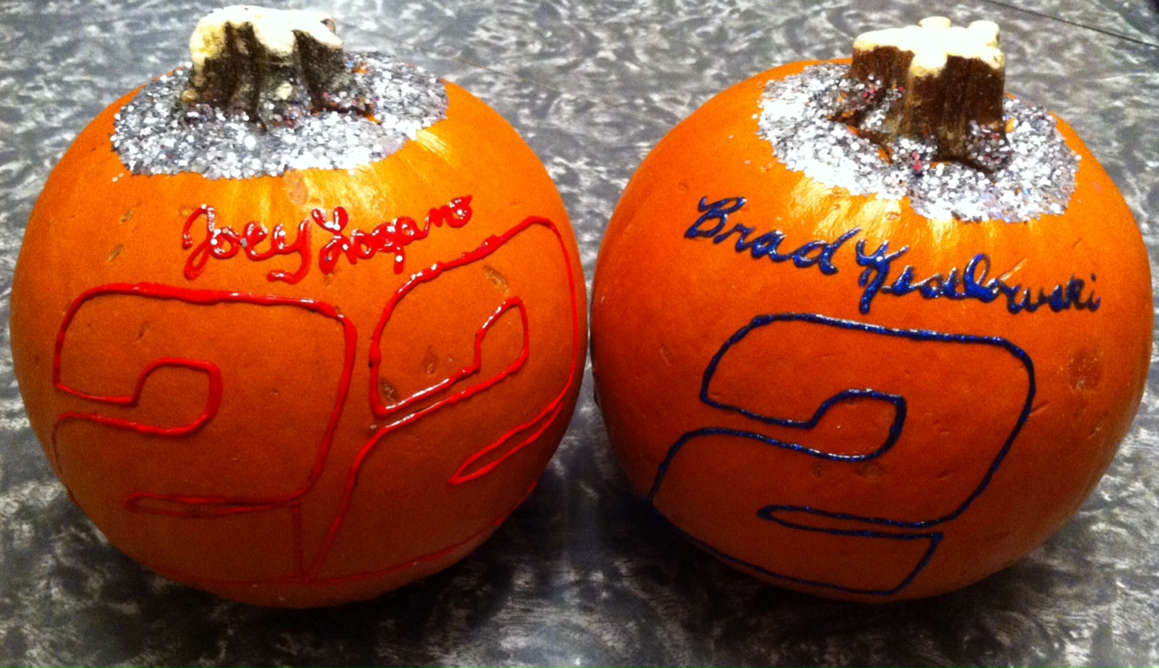 Pumpkins dedicated to Joey Logano and Brad Keselowski.