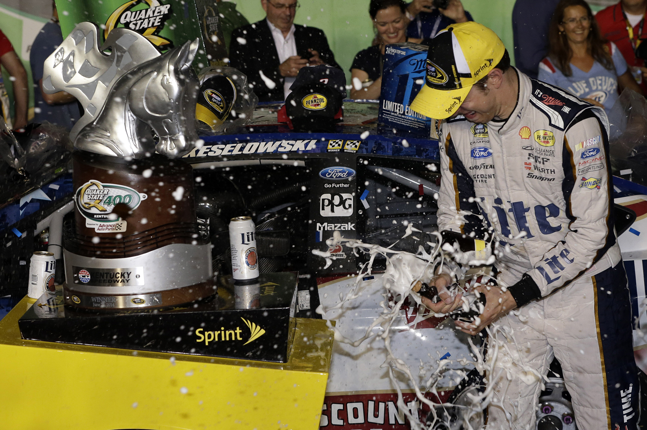 BK busted open a champagne bottle, ending his Victory Lane celebration at Kentucky.