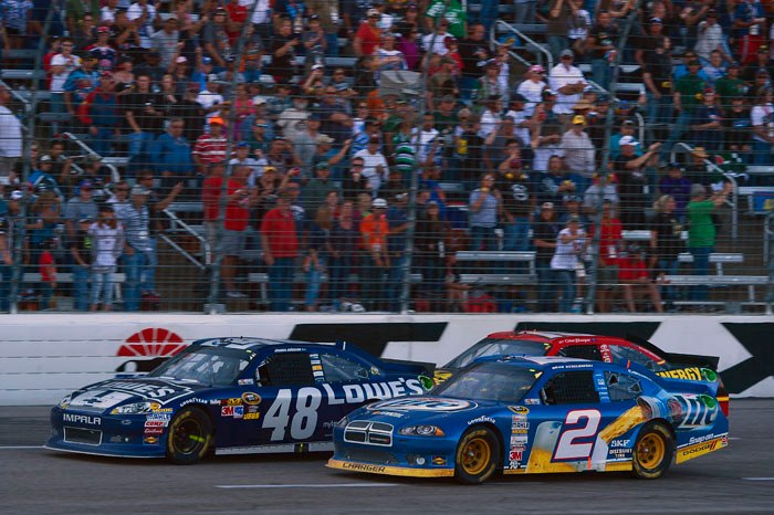 Keselowski and Johnson battling it out for the win.